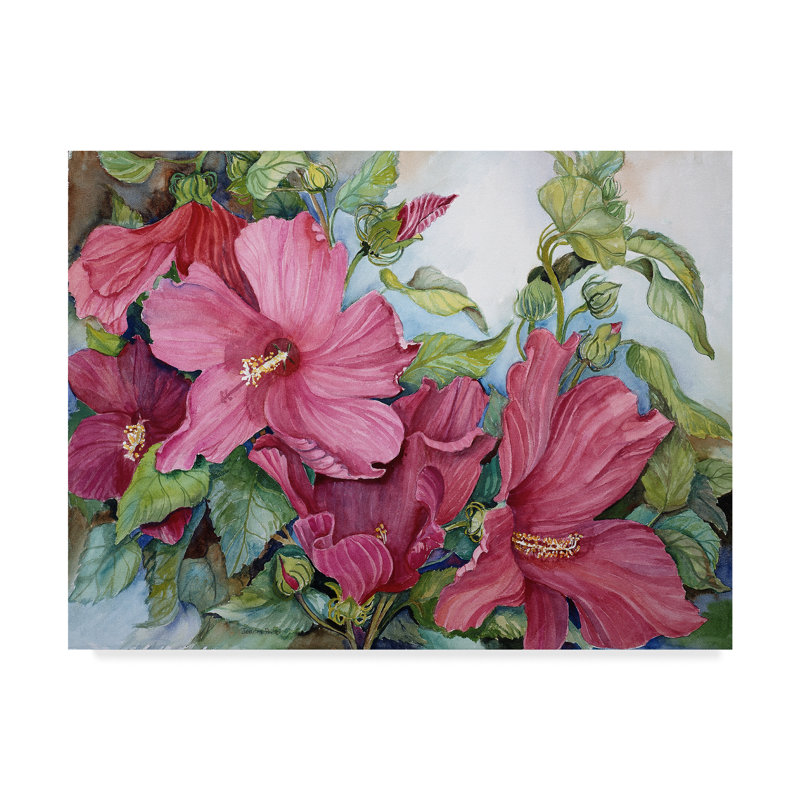 Tropical Heat Pink Hibiscus Floral Watercolor Canvas Art