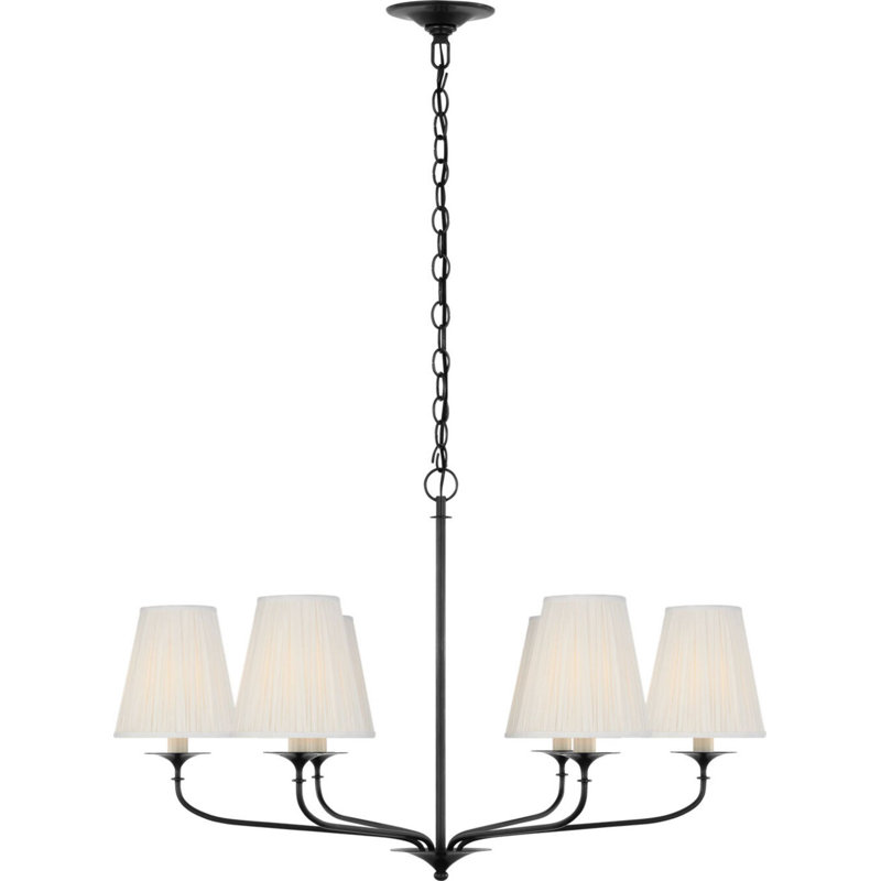 Knox Chandelier with Silk Pleated Shades, 20.75" H x 32" W x 32" D, Bronze, 6 Lights