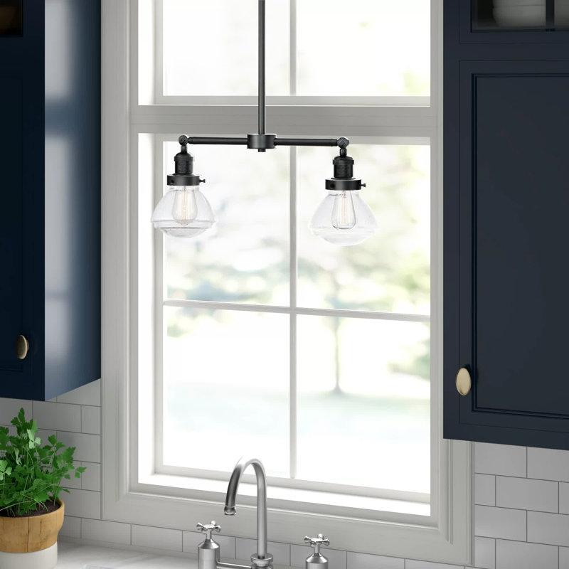 Luminaire suspendu linéaire à 2 lumières pour îlot de cuisine Chesterville, Grainé, Noir mat