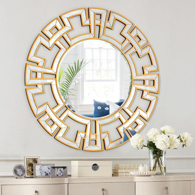Round Wall Mirror With Beveled Glass Frame