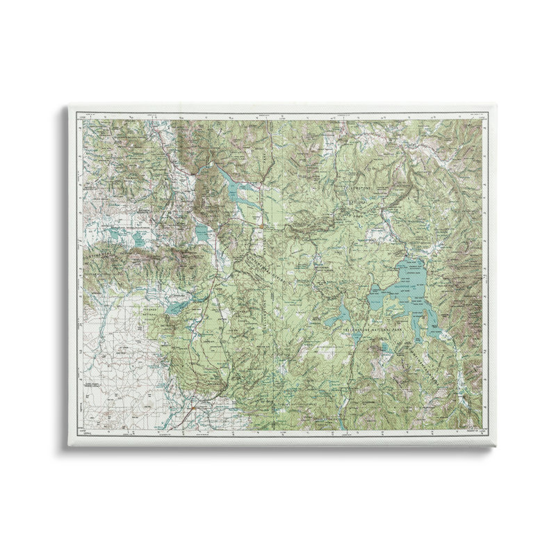 Parc national de Yellowstone, carte de la division continentale de la forêt, par Daphne Polselli, Toile tendue