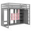 Lit mezzanine simple en bois avec garde-robe, tablettes et armoire, gris et rose