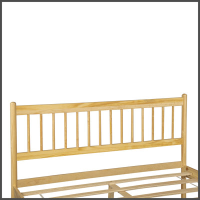 Grand lit de style traditionnel avec tête et pied de lit, lit en bois de pin avec cadre de lit renforcé, naturel