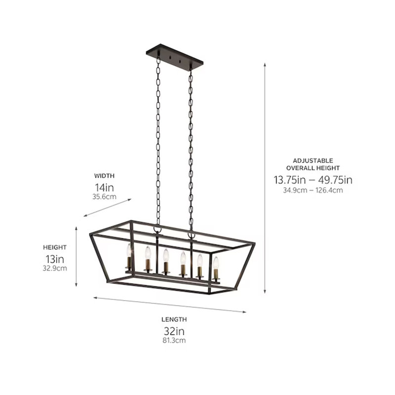 Lustre rectangulaire pour îlot de cuisine à 6 lumières Tanica