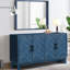 Armoire en bois bleu marine antique à 4 portes avec cadre, idéale pour la décoration et le rangement de la maison.