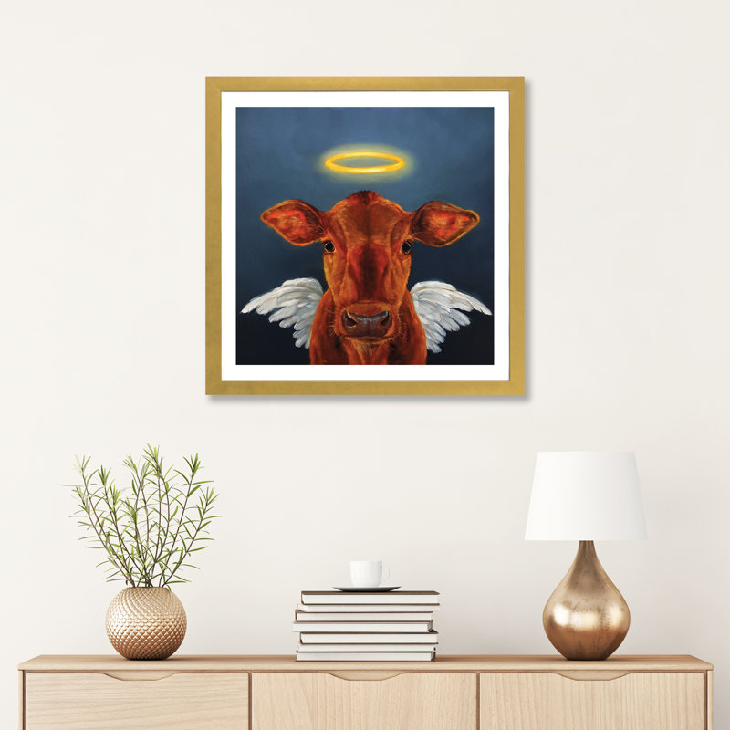 Sainte vache, art encadré, H 24 po x l 24 po x p 1 po, Papier encadré doré
