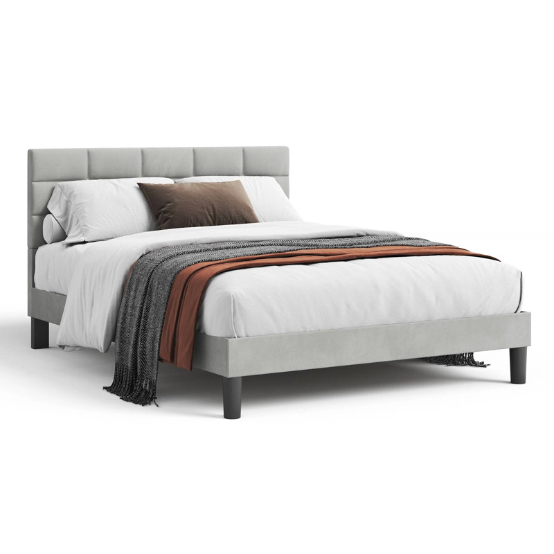 Velvet Upholstered Platform Bed with Headboard, Kingsize (5')
