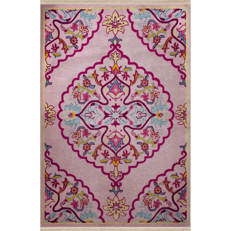 Tapis rose en polypropylène à imprimé numérique Vittorina, Rectangle 2 pi 8 po x 5 pi