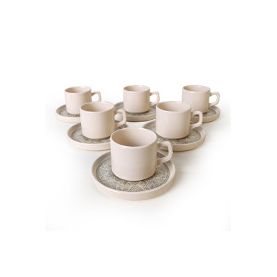 Ensemble de tasses à thé Elegant (12 pièces), grès 100% céramique, 6 tasses (3,1 po, 6,2 oz liq.) Et 6 soucoupes (5,5 po) | Antibactérien, écologique, facile à nettoyer, va au lave-vaisselle et au micro-ondes | Parfait pour les amateurs de thé