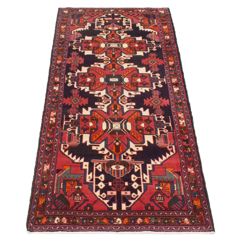 Tapis de couloir bleu marine en laine noué à la main de conception unique 3 pi 11 po x 11 pi 2 po Kangley
