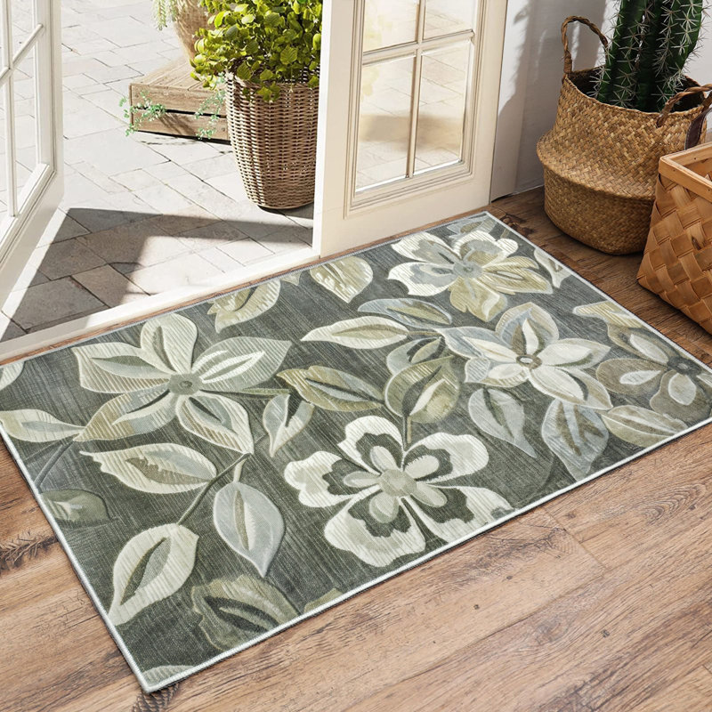 Tapis antidérapant naturel lavable à la machine en vert / crème pour salon, chambre à coucher et tapis de couloir intérieur Nature
