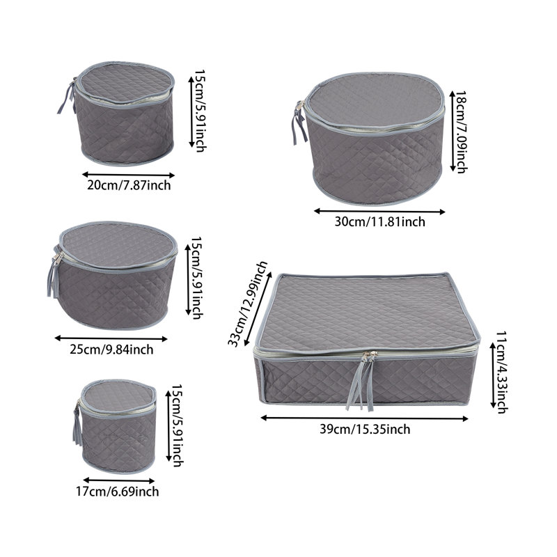 5 Pack Sturdy Plates and Dishes Storage Containers with Lids for Dinnerware, Gray