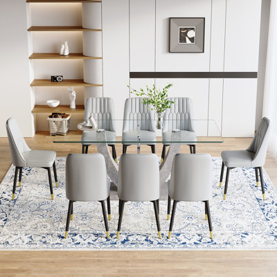 71'' Modern Glass Dining Table Set For 6-8,Ideal For Family Gatherings
