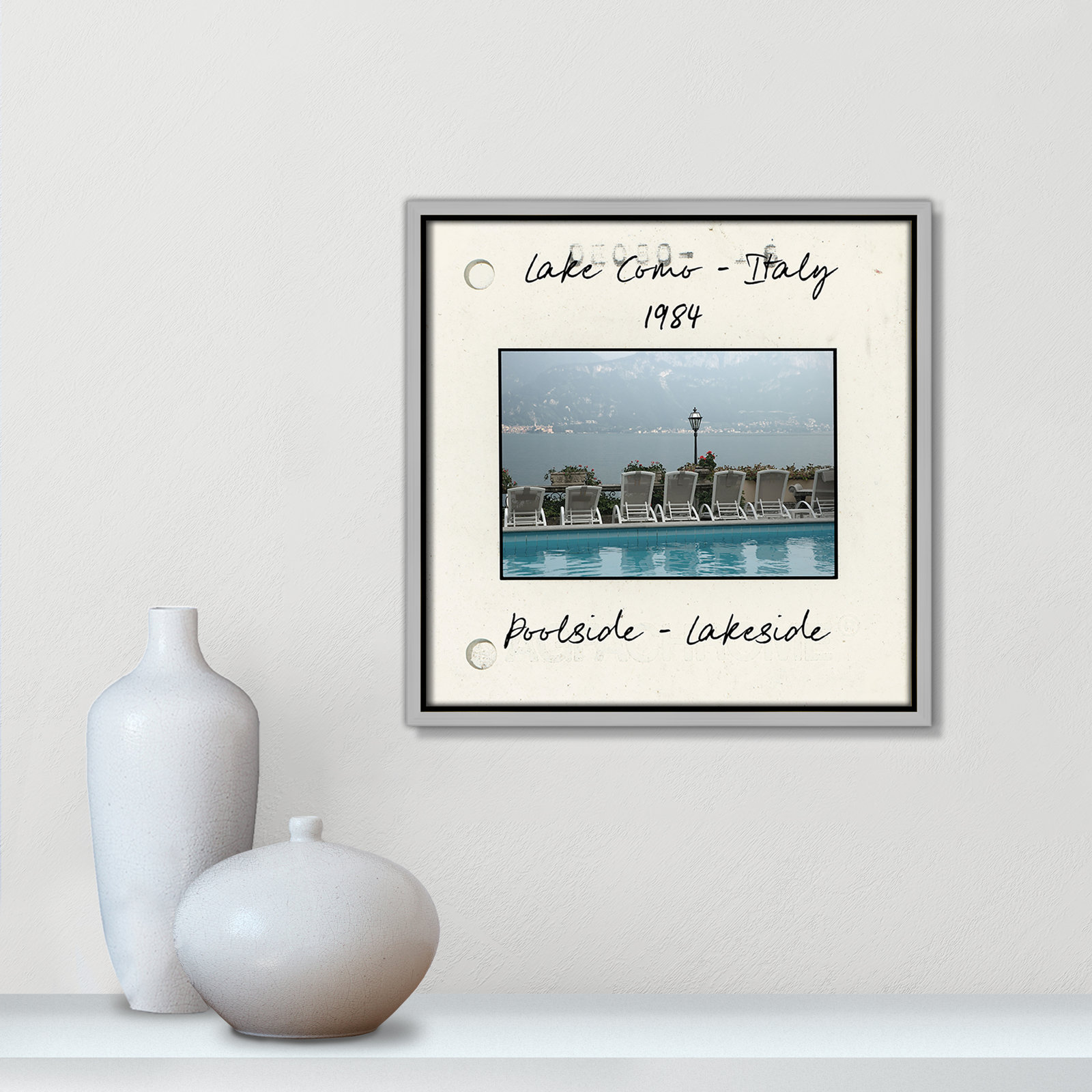 Travel Slide Collection "Lake Como, Italy" Print, 13.5" H x 13.5" W x 2" D, Silver Floater Framed Canvas