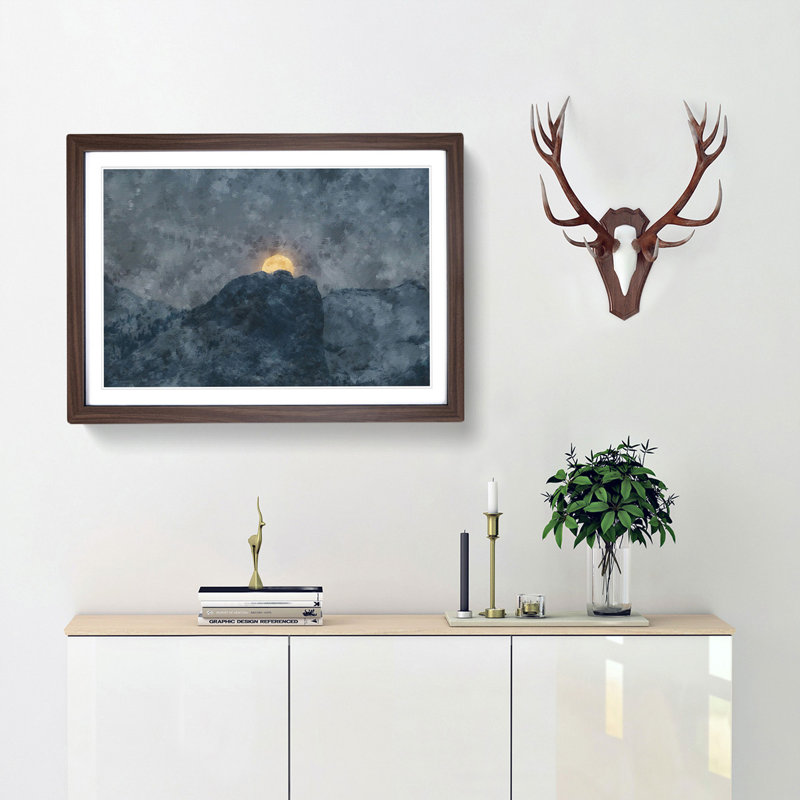 Moon Behind the Mountains in Canada - Picture Frame Painting Print, Walnut Framed, 33cm H x 45cm W x 2cm D