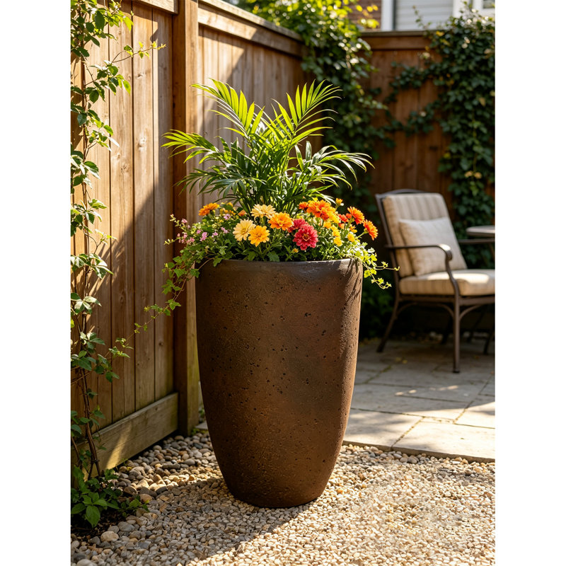 Grand pot de fleurs d'intérieur brun foncé l 11,80 po x H 18 po, 18" H x 11.8" W x 11.8" D, Brown
