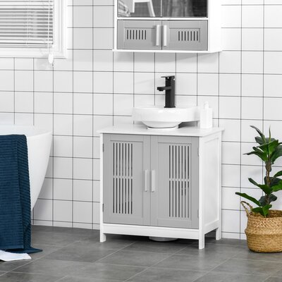 Modern Under Sink Cabinet With 2 Doors, Pedestal Under Sink Bathroom Cupboard With Adjustable Shelves, Grey And White -  Red Barrel Studio®, 4373E1096A734F13A744DF46C7D01D21