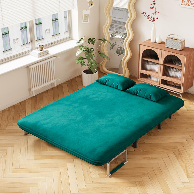Conneaut Velvet Convertible Sofa, Green Velvet, 35.5" H x 55.1" W x 28.4" D
