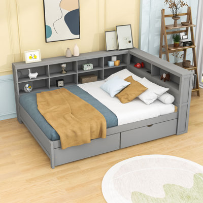Haileyjo Wood Daybed with 2 Drawers,USB Charging and Shelves