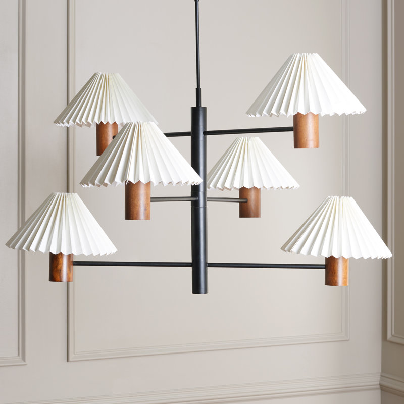 Luminaire suspendu en bois de manguier et en fer 6 lumières Jonnah