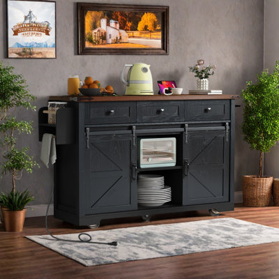 53.7" Farmhouse Kitchen Island with Power Outlet & Sliding Barn Doors by Gracie Oaks