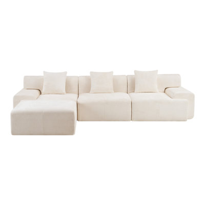 Canapé modulaire Belvedere 118 po en chenille beige de Gracie Mills avec pouf et coussins décoratifs