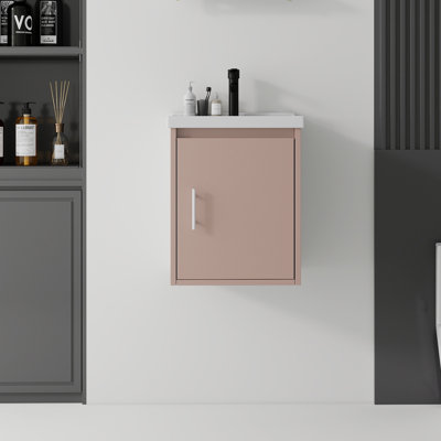 Meuble-lavabo suspendu de 40 cm avec lavabo, porte à fermeture douce, lavabo en céramique, meuble de salle de bain en contreplaqué, blanc