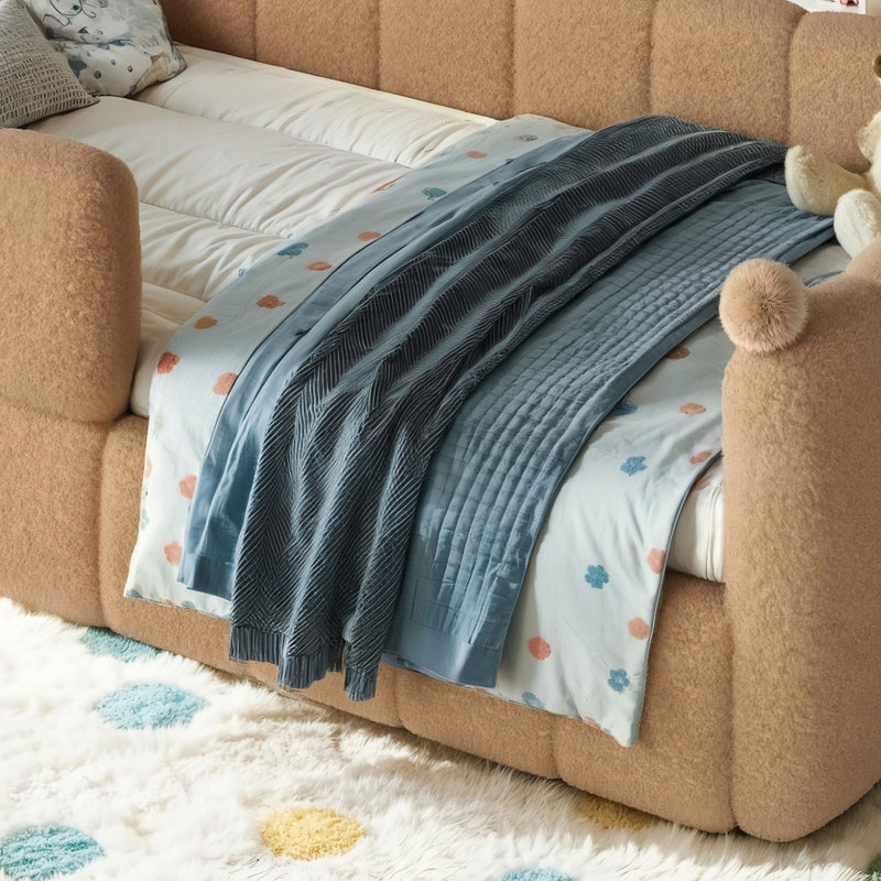 Lit de sol doux rembourré avec rails de sécurité Montessori, Naturel