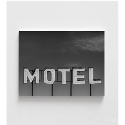 Black And Grey Neon Motel Sign Photo Oversized Wall Art Prints, Black And White Motel Photography Large Wall Art, Sign Photo Wall Decor