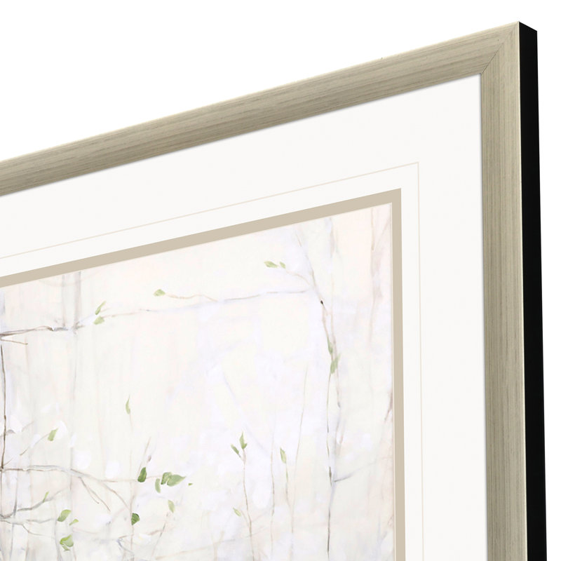Yellow Birds in Trees Watercolor Print with Gold Wood Frame