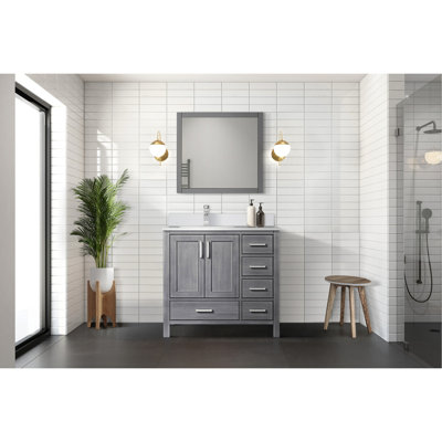 Gris vieilli 36 po W Meuble-lavabo avec comptoir en marbre, 34 miroirs, tiroirs à fermeture en douceur et armoire ouverte pour rangement d'organisation d'organisation de salle de bain à deux tiroirs et 22 tiroirs