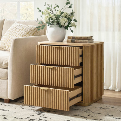 Aurora Modern 3-Drawer Fluted Fully Assembled End Table with USB Ports