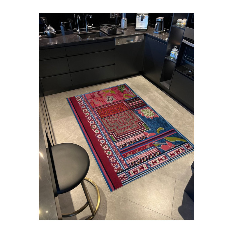 Tapis lavable multicolore à motif floral et patchwork, Sous-tapis rectangulaire de 3 pi 3 po x 4 pi 11 po