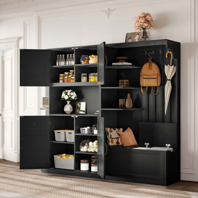 Allen Hall Tree with Storage Cabinet & 4 Hooks, Black