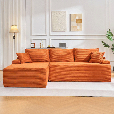 Canapé modulaire en tissu compressé (orange) - Méridienne faisant face à gauche