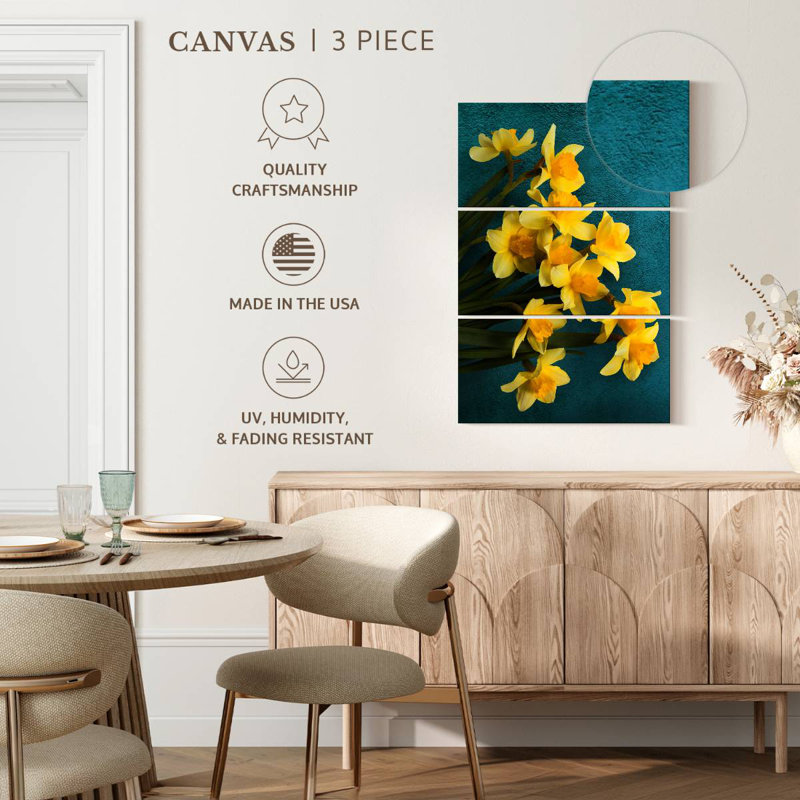 Jonquilles Harnek sur sarcelle, H 32 po x l 20 po