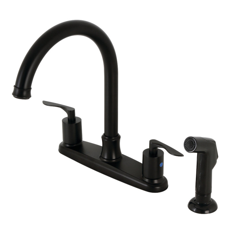 Kingston Brass Serena Two-Handle 4-Hole 8" Centerset Kitchen Faucet with Plastic Side Sprayer, Chrome