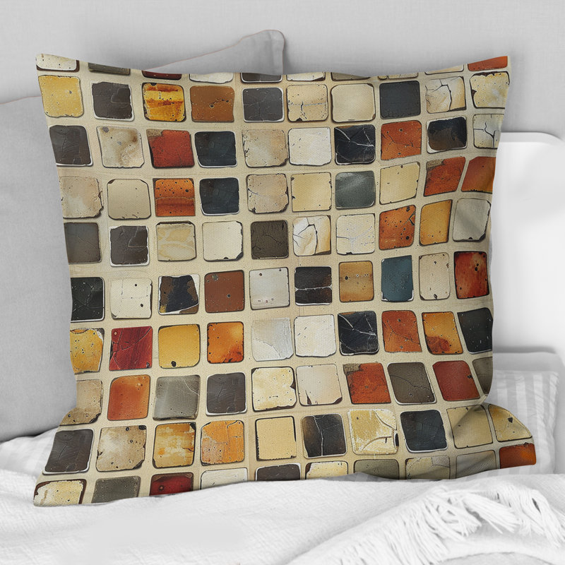 Carreaux de mosaïque beige Mid-Century - Coussin Mid-Century, H 16 po x l 16 po