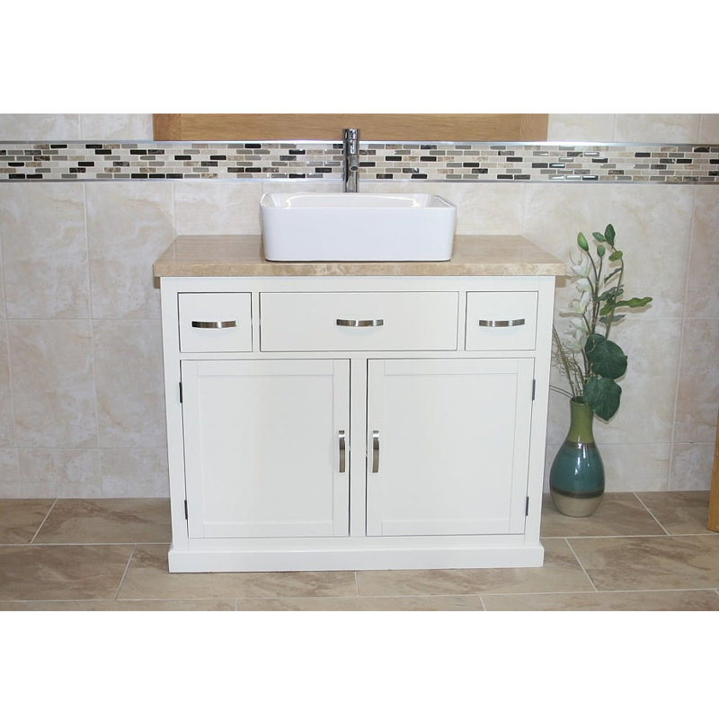 Roderick 1000mm Single Bathroom Vanity with Basin, Travertine, White