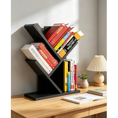Tree Bookshelf for Small Spaces, 3-Tier Wooden Bookcase with Decorative Storage for Home Office Desk, Sturdy Mini Bookshelf for Displaying Books, Maga