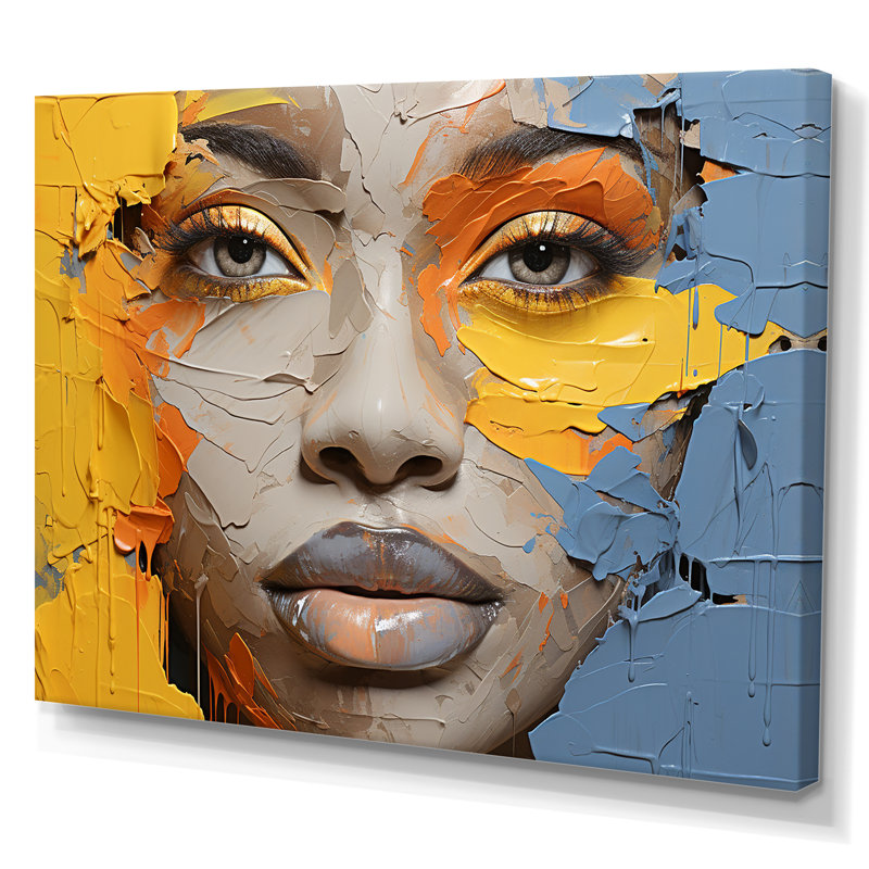 Jaune et bleu, peinture, collage, art afro-américain, art mural grand, H 16 po x l 32 po x P 1 po, Toile tendue