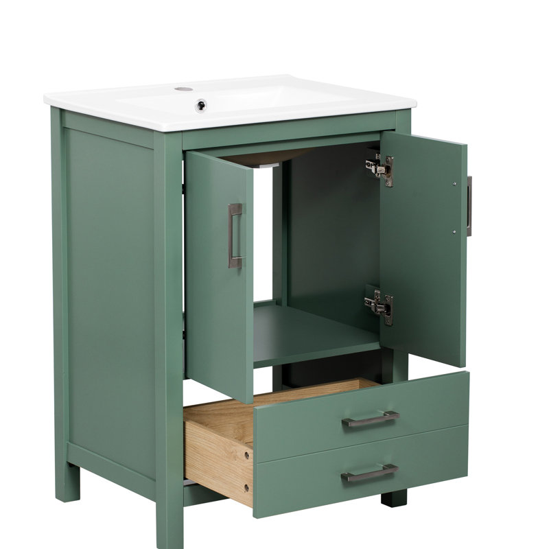 Rangement de salle de bain en céramique 24 po - Meuble-lavabo autoportant avec cuve à haute température de conception moderne pour des salles de bain hygiéniques