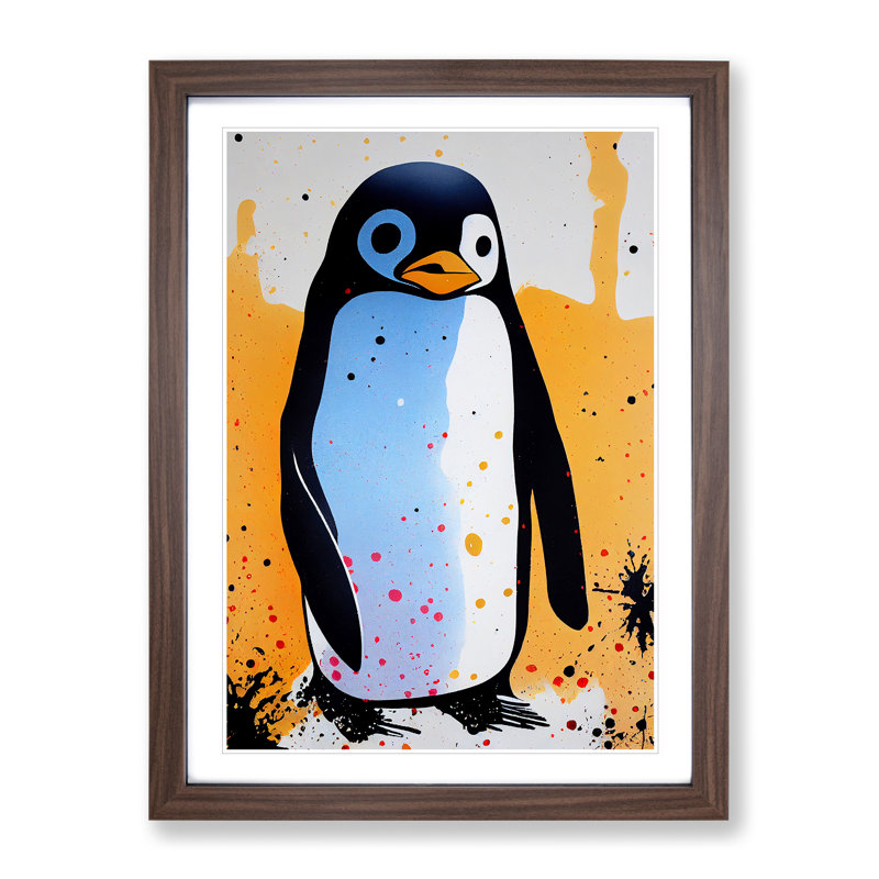 Penguin Graffiti No.2 - Wall Art, 48cm H x 36cm W, Walnut Framed Paper, White