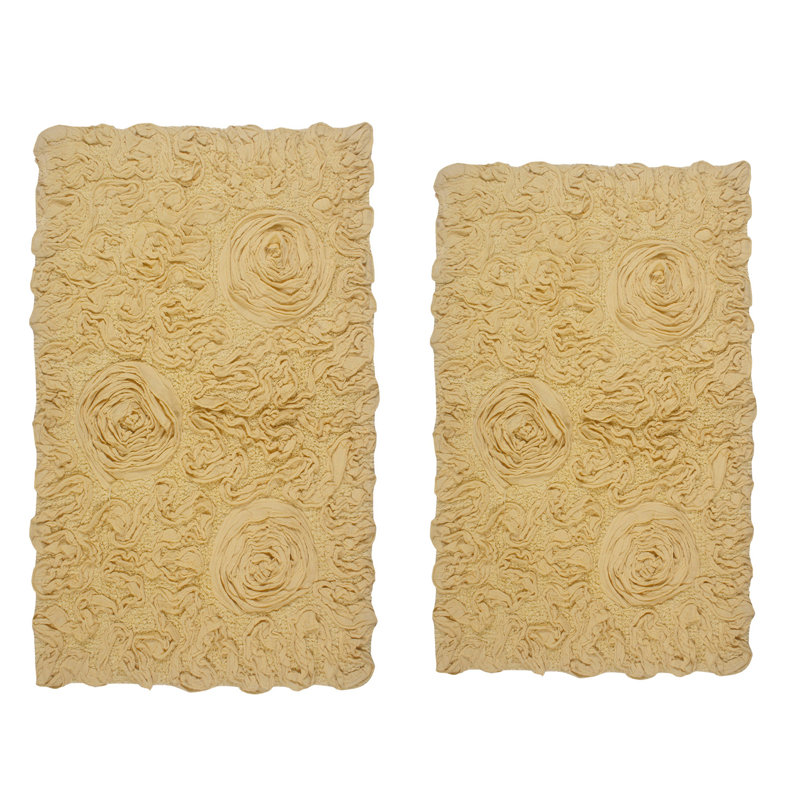 Tapis 100% coton lavable à la machine de la collection Bell Flower (ensemble de 2), Jaune