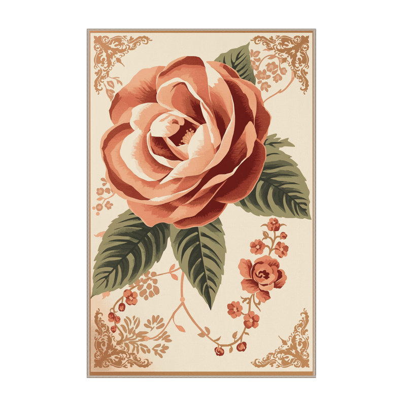Machine Washable Paesyn Camellia French Floral Rug in Beige – Beige Binding, 2x4
