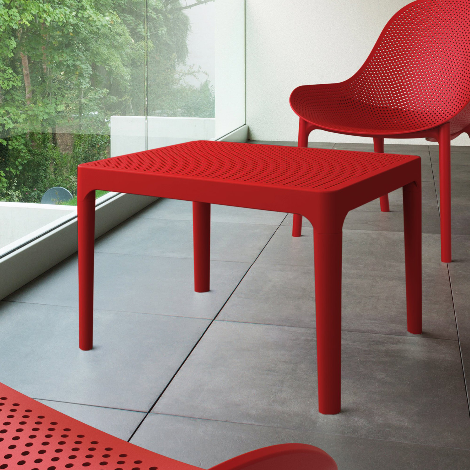 Farrah 23.6'' Plastic / Acrylic Outdoor Coffee Table, Red, 23.6"W x 15.7"H x 19.6"L