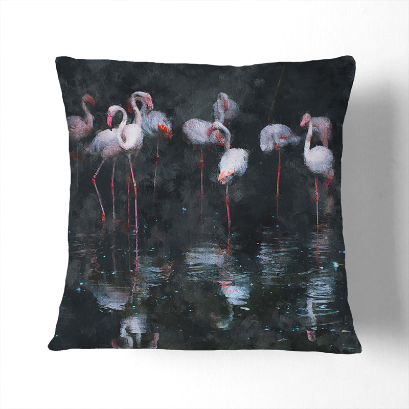 Reflection of Flamingos Painting Cushion with Filling, 55cm H x 55cm W x 20cm D, White