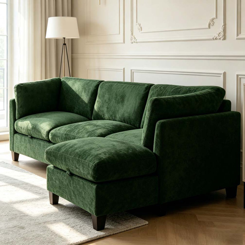 Canapé modulaire 96,5 po pour salon, canapé rembourré en chenille douce, Vert-1Ottman