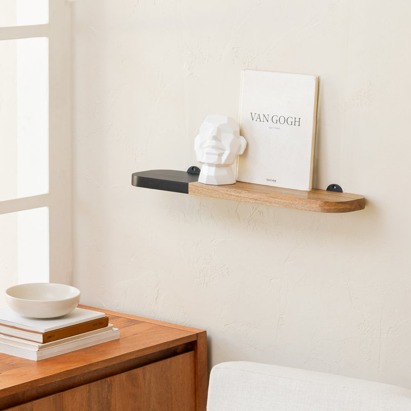 Ronella Solid Wood Wall Mounted Shelves, 1'' H X 24'' W X 6'' D, Natural/Black