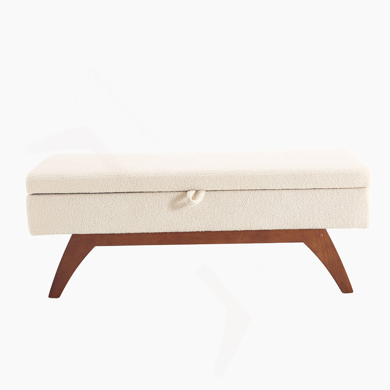 Tissu en laine Teddy, pieds en bois massif pour la pesée solide et tabouret de lit avec fonction de rangement, Beige